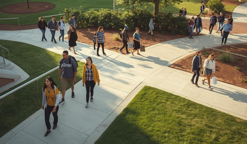 Image of students walking divergent paths.